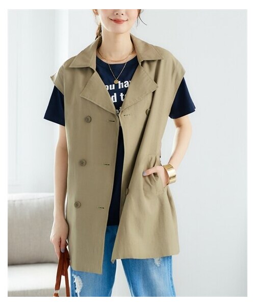 nissen（ニッセン）の「大きいサイズ ドロップショルダートレンチジレ（共布ベルト付）（ベスト・レディース・カーキ/黒・L/LL/3L/4L/5L/6L/8L/10L）」の13枚目の写真