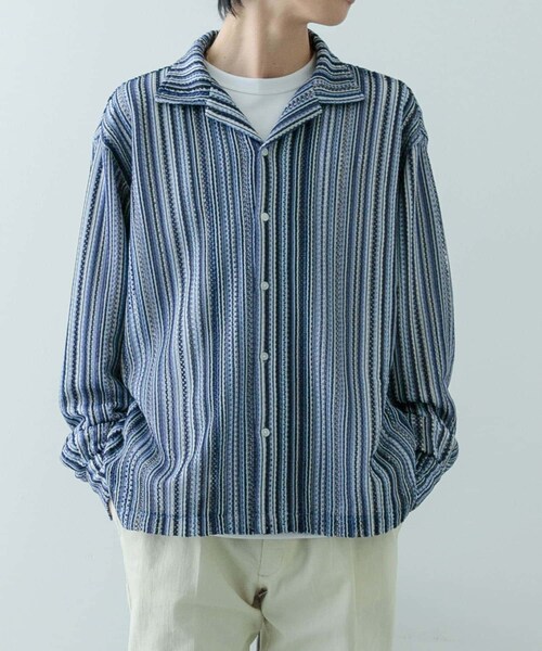 ITEMS URBANRESEARCH（アイテムズ アーバンリサーチ）の「マルチストライプレースオープンカラーシャツ（シャツ/ブラウス・メンズ・BLK/BLU/GRN/ORG・M/L）」の15枚目の写真