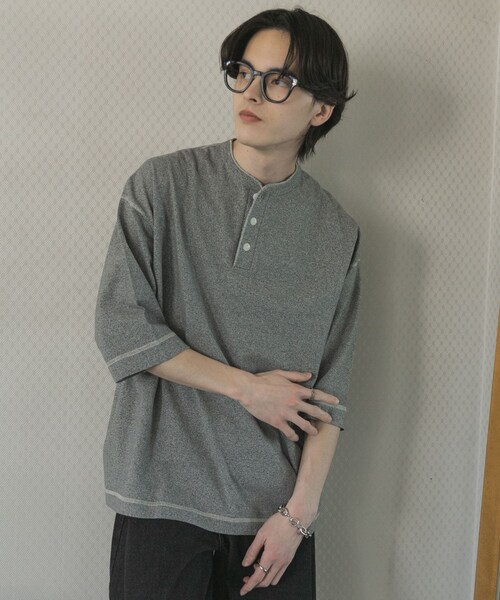 SENSE OF PLACE by URBAN RESEARCH（センスオブプレイスバイアーバンリサーチ）の「『別注』Healthknit×SENSE OF PLACE　ヘンリーネックTシャツ（Tシャツ/カットソー・メンズ・BLACK/TOP  GRAY/OATMEAL・M/L）」の21枚目の写真