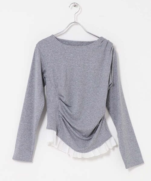 SENSE OF PLACE by URBAN RESEARCH（センスオブプレイスバイアーバンリサーチ）の「フリルドレープトップ（Tシャツ/カットソー・レディース・OFF×BLK/BLACK/GRAY・One）」の3枚目の写真
