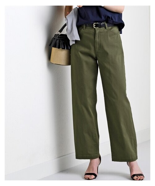 nissen（ニッセン）の「ゆるフィットワイドパンツ（股下68cm）＜大きいサイズ有＞（パンツ・レディース・黒/カーキ/ライトベージュ/オフホワイト/モカチャコール/ダークグリーン/モーブピンク/パープル/オレンジブラウン・S/M/L/LL/3L/4L/5L/6L/8L/10L）」の5枚目の写真