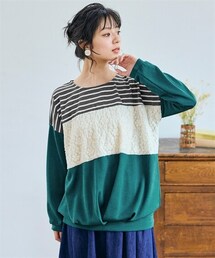 nissen | ＜大きいサイズ＞レース使い配色裾タックニットソープルオーバー(Tシャツ/カットソー)