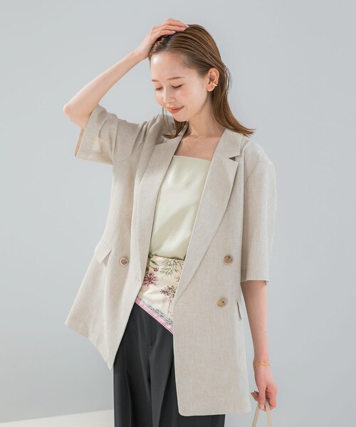 URBAN RESEARCH ROSSO（アーバンリサーチロッソ）の「防シワ リネンライクハーフスリーブジャケット（テーラードジャケット・レディース・L.BEIGE/BLACK・36/38）」の20枚目の写真