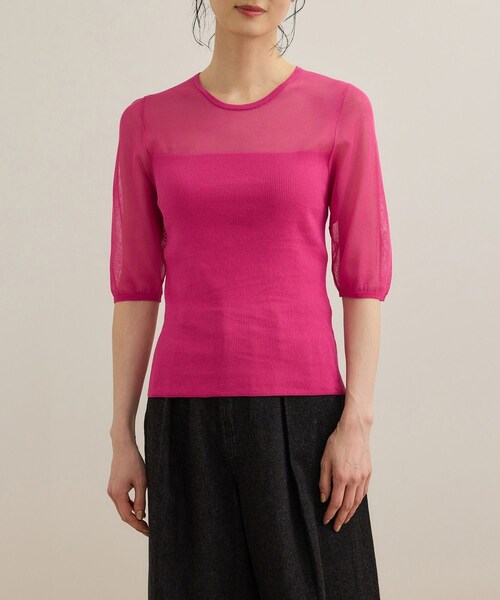 ROPE'（ロペ）の「シアーリブニット/洗える（ニット/セーター・レディース・ブラック/ホワイト/ピンク・F）」の21枚目の写真