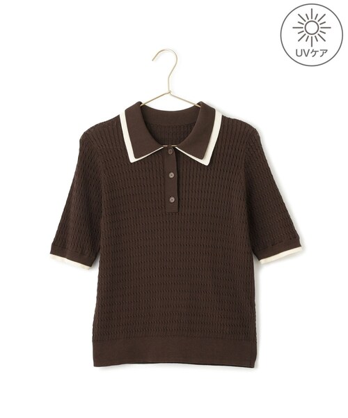 ROPE' PICNIC(ロペピクニック)の「【ちゃんと+かわいい保証】シャーベットニットミニケーブルポロカラーニット/UVケア(ニット/セーター・レディース・ブラック/ダークブラウン/キミドリ/ブルー系・F)」の2枚目の写真