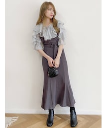 dazzlin | ラッフルカラー付ドッキングカットリブワンピース(ワンピース)