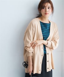 nissen | 洗えるＵＶカット綿１００％Vネックカーディガン（長袖）（オーバーサイズ）(カーディガン/ボレロ)