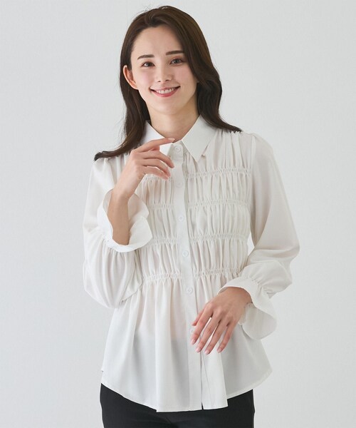 Jayro（ジャイロ）の「ギャザーブラウス　（シャツ/ブラウス・レディース・ブラック/ホワイト/ブルー・F）」の5枚目の写真