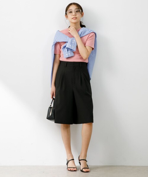 URBAN RESEARCH ROSSO（アーバンリサーチロッソ）の「『UR TECH DRYLUXE』F by ROSSO　タックハーフパンツ（その他パンツ・レディース・BLACK/BEIGE/MOCHA・36/38）」の7枚目の写真