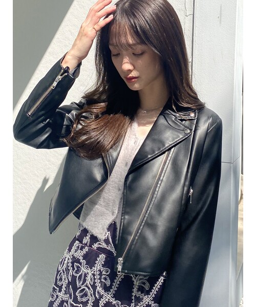 MERCURYDUO（マーキュリーデュオ）の「コンパクトフェイクレザーライダースジャケット（ライダースジャケット・レディース・ライトグレー/ブラック/アイボリー/オフホワイト・F/S/M）」の11枚目の写真