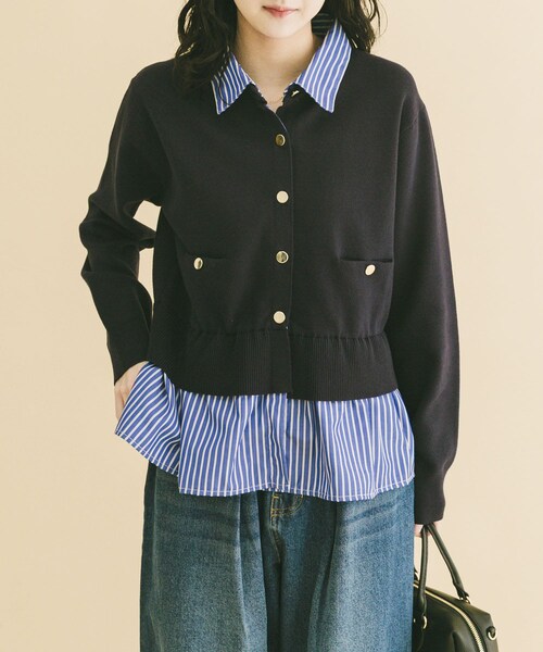 ITEMS URBANRESEARCH（アイテムズ アーバンリサーチ）の「シャツレイヤーニットカーディガン（ニット/セーター・レディース・OFF/NVY/GRY・Free）」の3枚目の写真