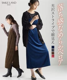 nissen | ＜大きいサイズ＞ストライプベロアキャミワンピース(ワンピース)