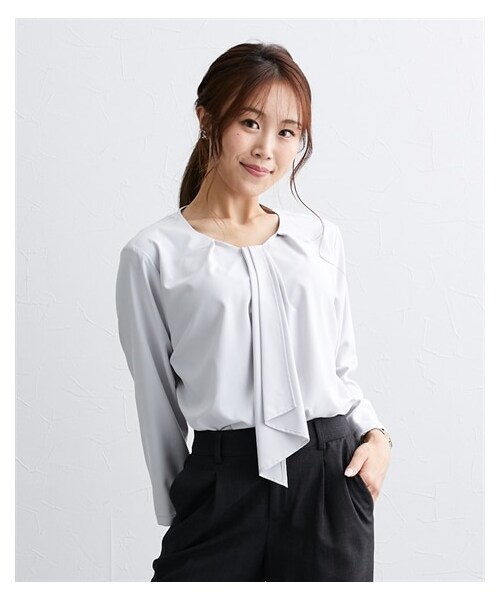 nissen（ニッセン）の「【大きい胸専用】２WAYボウタイブラウス（形態安定イージーケア・透けにくい・ＵＶカット）（シャツ/ブラウス・レディース・オフホワイト/アイスグレー/ミント・FS/FM/FL/FLL/F3L）」の7枚目の写真