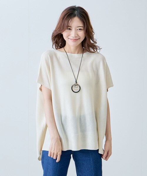 Jayro(ジャイロ)の「ボートネックフレンチスリーブプルオーバー(ニット/セーター・レディース・ブラック/グレー/ホワイト/ベージュ/グリーン/サックス/ピンク・F)」の10枚目の写真