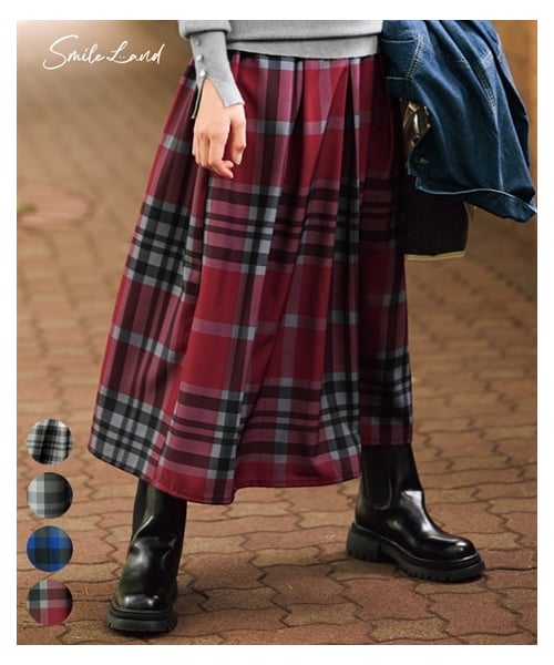 nissen（ニッセン）の「＜大きいサイズ＞ BIGチェック柄フレアスカート（スカート・レディース・ボルドー系/黒系/ホワイト系/ブルー系/ロイヤルブルー系・L/LL/3L/4L/5L/6L/8L/10L）」の9枚目の写真