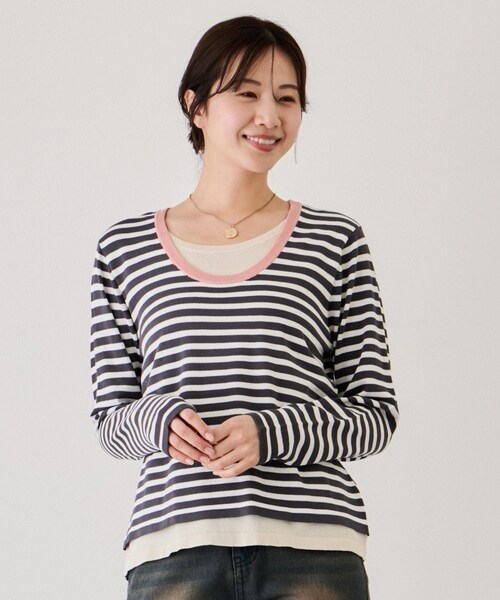 Jayro（ジャイロ）の「レイヤーニットプルオーバー（ニット/セーター・レディース・グレー系/ホワイト系/イエロー系・F）」の3枚目の写真