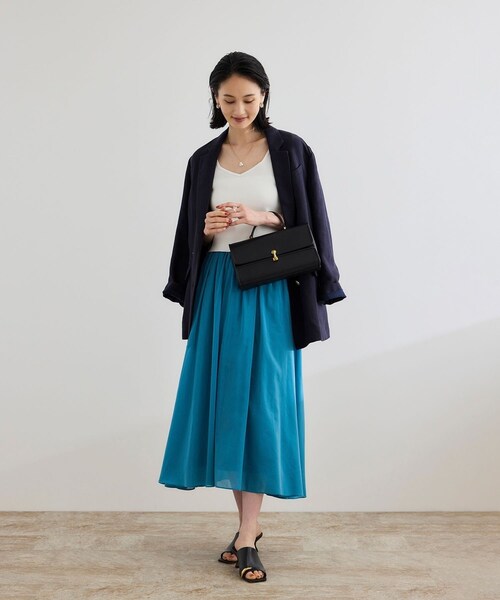 ROPE'（ロペ）の「【洗える】コットンシルクスカート（スカート・レディース・ブラック/ベージュ/ターコイズ・F）」の13枚目の写真