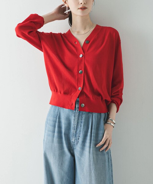 URBAN RESEARCH（アーバンリサーチ）の「UVカット加工Vネックカーディガン（カーディガン/ボレロ・レディース・RED/MINT/BLACK・Free）」の4枚目の写真