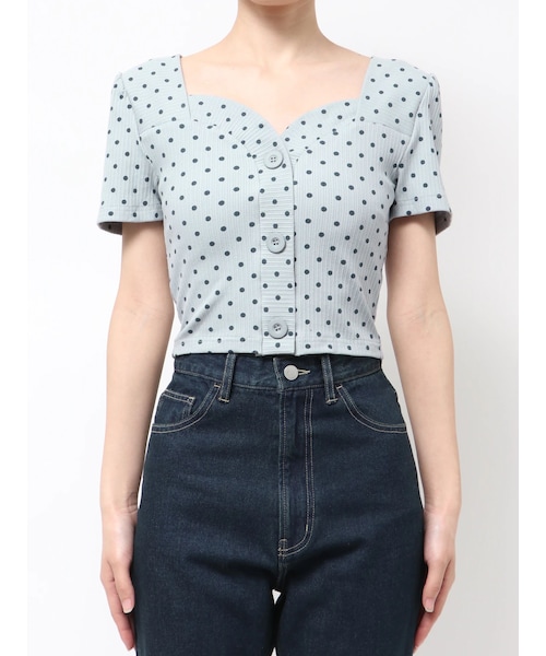 EMODA（エモダ）の「FRONT BUTTON SHORT TOP（Tシャツ/カットソー・レディース・ホワイト/ブラック/ライム/ブルー/ライトミックス・F）」の3枚目の写真