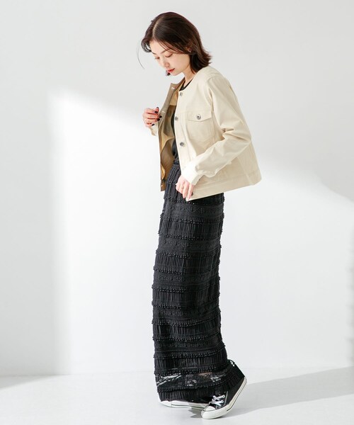 URBAN RESEARCH Sonny Label（アーバンリサーチサニーレーベル）の「ナチュラルストレッチノーカラーコットンジャケット（ノーカラージャケット・レディース・アイボリー/ブルーグレー/ベージュ・FREE）」の12枚目の写真