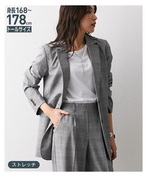 nissen（ニッセン）の「高身長　ストレッチ素材テーラードジャケット（トールサイズ）（テーラードジャケット・レディース・ベージュ系チェック/ライトグレー系チェック・MTT/LTT/LLTT/3LTT/4LTT/5LTT）」の12枚目の写真