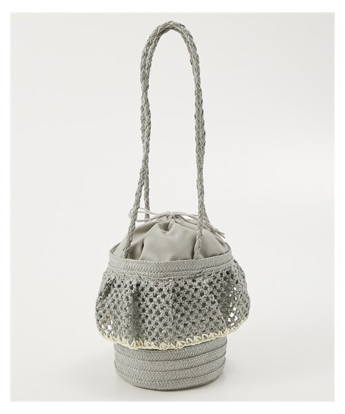 nissen（ニッセン）の「polka polka(ポルカポルカ)雑材フリルバケツ型トートバッグ（トートバッグ・メンズ・ライトベージュ/ベージュ/グレージュ/スモークグリーン・Y）」の4枚目の写真