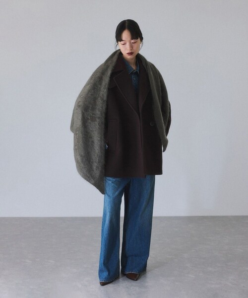 ADAM ET ROPE'(アダムエロペ)の「【定番】ウールボンディングミドルコート(ステンカラーコート・レディース・ダークブラウン/キャメル・36/38)」の9枚目の写真