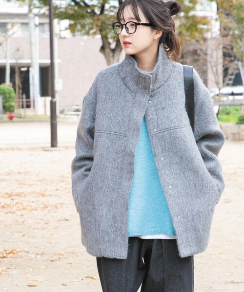 ITEMS URBANRESEARCH（アイテムズ アーバンリサーチ）の「スタンドカラーオーバージャケット（テーラードジャケット・レディース・BLU/CML/GRY・Free）」の4枚目の写真