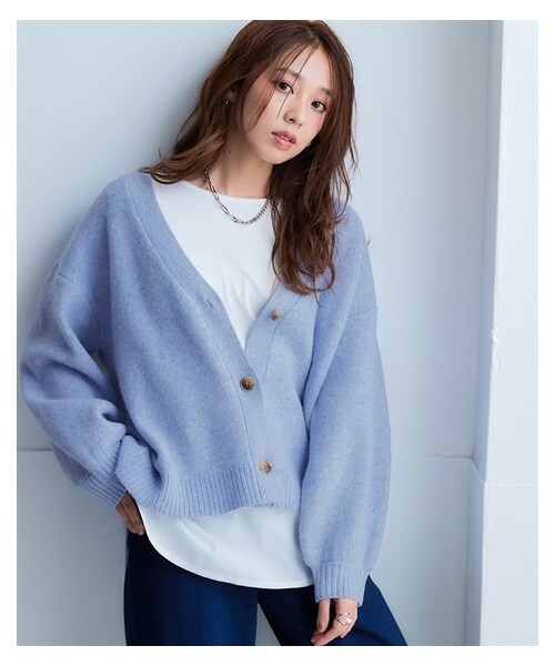 nissen（ニッセン）の「MOKUMOKOVネックニットカーディガン＜大きいサイズ有＞（カーディガン/ボレロ・レディース・杢グレー/杢グレージュ/杢ラベンダー/杢ピンク・S~M/L~LL/3L~4L）」の3枚目の写真