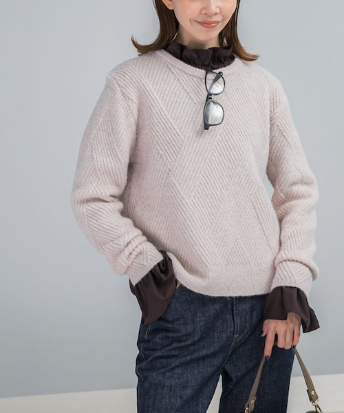 URBAN RESEARCH ROSSO（アーバンリサーチロッソ）の「ダイヤ柄編ラメミックスニット（ニット/セーター・レディース・OFF WHITE/BABY PINK/SILVER・Free）」の3枚目の写真