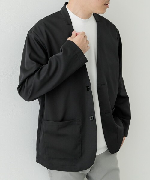 ITEMS URBANRESEARCH（アイテムズ アーバンリサーチ）の「『セットアップ対応』マシンウォッシャブルピケノーラペルジャケット（テーラードジャケット・メンズ・BLK/KHK/NVY・M/L）」の6枚目の写真