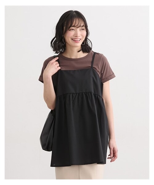 nissen（ニッセン）の「【マタニティウエア・授乳服】チュニックキャミソール＋トップス２点セット（産前・産後）（マタニティウェア/グッズ・レディース・スミクロ+モカブラウン/ベージュ+黒/アップルイエロー+オフ/ブラウン+オフホワイト/アイボリー+ダークグレー/黒+モカブラウン/ミント+アイボリー・マタニティM/マタニティL/マタニティLL/マタニティ3L/マタニティ4L/マタニティ5L）」の17枚目の写真