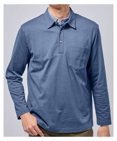 nissen（ニッセン）の「綿１００％2枚衿重ね着風長袖ポロシャツ【大きいサイズ有】　（消臭テープ付）（ポロシャツ・メンズ・エンジ系/ブルー系/ネイビー系・M/L/LL/3L/4L/5L/6L/8L/10L）」の8枚目の写真