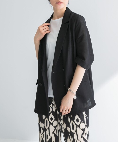 URBAN RESEARCH（アーバンリサーチ）の「『イージーケア』シアーメッシュハーフスリーブジャケット（テーラードジャケット・レディース・BEIGE/BLACK・FREE）」の7枚目の写真