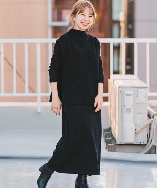 『洗濯可』ベストセットニットワンピース