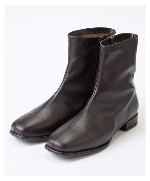 nissen（ニッセン）の「【ゆったり幅広】la farfa SHOES（ラファーファシューズ）スクエアトゥストレッチブーツ（ワイズ4E）（ブーツ・メンズ・黒/ダークブラウン/【ドロップ】ピンク・M=23.0~23.5cm/4E/L=24.0~24.5cm/4E/LL=25.0~25.5cm/4E/3L=26.0~26.5cm/4E）」の5枚目の写真