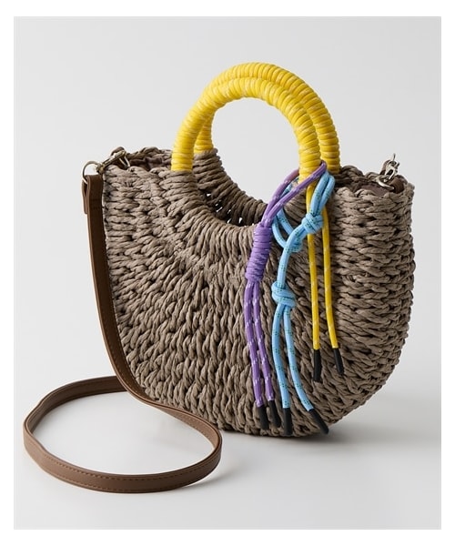 nissen（ニッセン）の「polka polka(ポルカポルカ)コードストラップ＆ハンドルデザイン雑材ショルダーバッグ（ショルダーバッグ・メンズ・ライトベージュ/ベージュ/グレージュ・Y）」の3枚目の写真