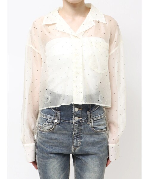 EMODA（エモダ）の「エアリーショートシャツ（シャツ/ブラウス・レディース・ライトミックス/ミックス/ホワイト・F）」の6枚目の写真