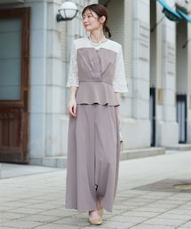 Jolie et Jolie | 【結婚式・パーティードレス】ビスチェ風ペプラムブラウス+パンツセット<大きいサイズ>(パンツドレス)