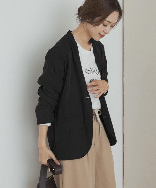 URBAN RESEARCH DOORS（アーバンリサーチドアーズ）の「ノーカラージャケット（ノーカラージャケット・レディース・GREIGE/BLACK・M）」の17枚目の写真