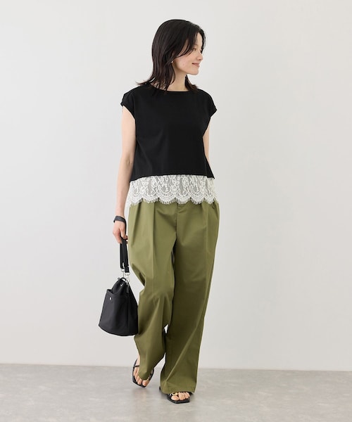 ROPE' PICNIC(ロペピクニック)の「レースドッキングフレンチスリーブトップス/UVカット・接触冷感・汗染み防止(Tシャツ/カットソー・レディース・ブラック/ホワイト/サックス/クリーム・F)」の7枚目の写真