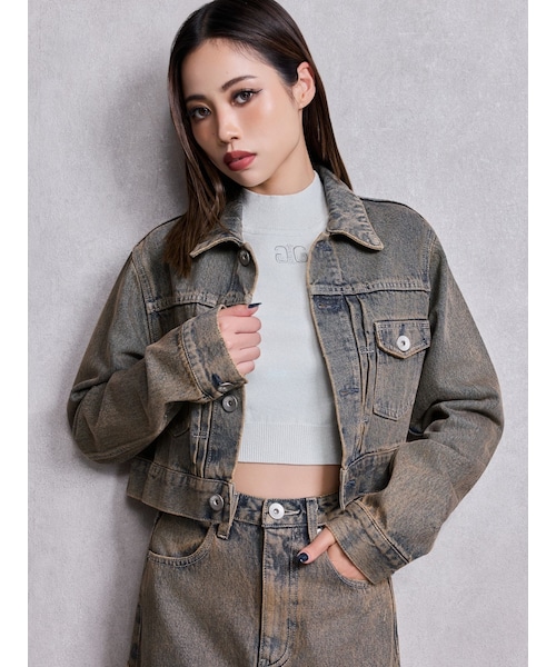 GYDA（ジェイダ）の「STUPID RICH bijouデニムショートGジャン（デニムジャケット・レディース・アイスブルー/インディゴ・F）」の4枚目の写真