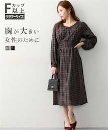 nissen | 【大きい胸専用】フィット＆フレアチェック柄フレアワンピース(ワンピース)