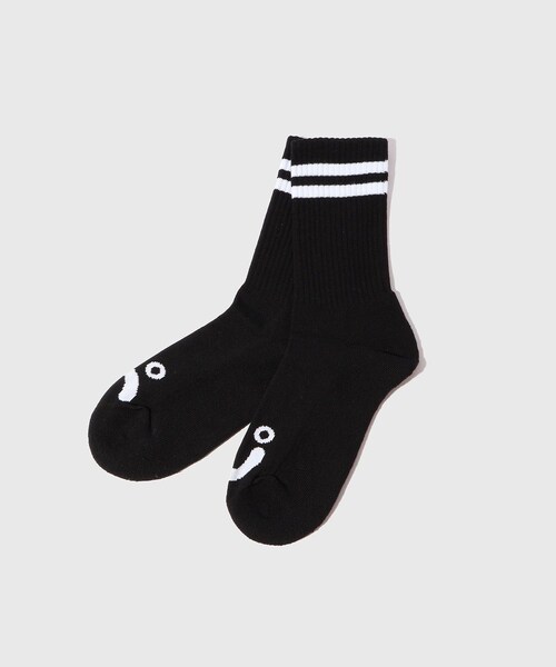 ADAM ET ROPE'（アダムエロペ）の「【POLAR SKATE CO./ポーラー スケートカンパニー】RIB SOCKS HAPPY SAD（ソックス/靴下・メンズ・ブラック/ホワイト・M）」の12枚目の写真