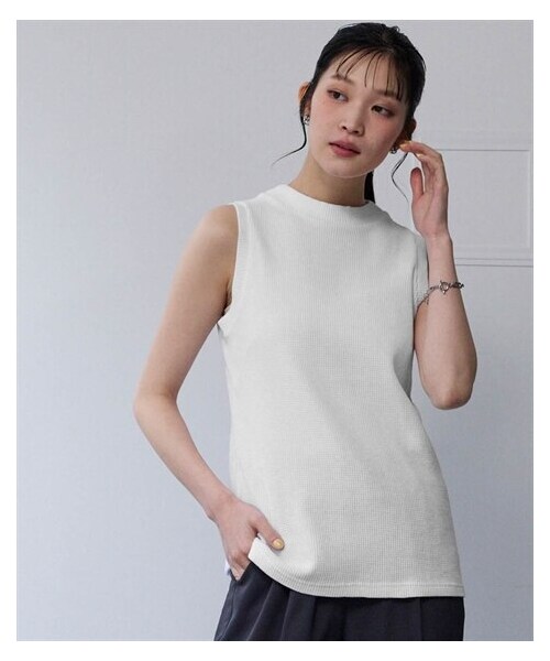 nissen（ニッセン）の「綿１００％ドライタッチワッフルハイネックタンクトップ（UVカット・吸汗速乾）＜大きいサイズ有＞（キャミソール・レディース・オフホワイト/黒/杢チャコールグレー・S/M/L/LL/3L/4L/5L/6L/8L/10L）」の10枚目の写真
