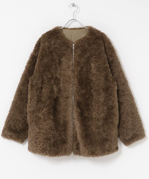 URBAN RESEARCH ROSSO（アーバンリサーチロッソ）の「『WEB/一部店舗限定』ノーカラーファーボアZIPブルゾン（ノーカラージャケット・レディース・BROWN/GREIGE・FREE）」の16枚目の写真