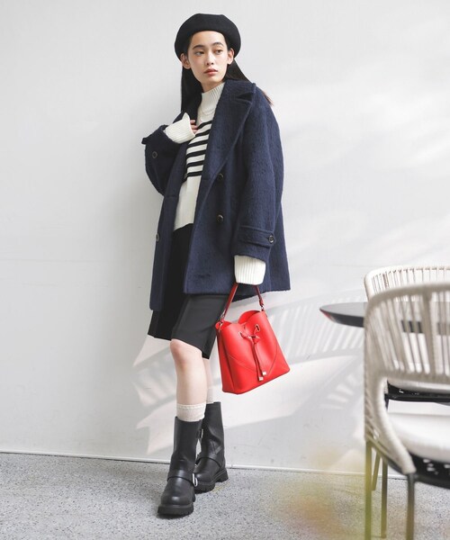 VIS(ビス)の「【WEB限定】シャギーミディ丈Pコート(ピーコート・レディース・ブラウン系/ネイビー・M/S)」の11枚目の写真