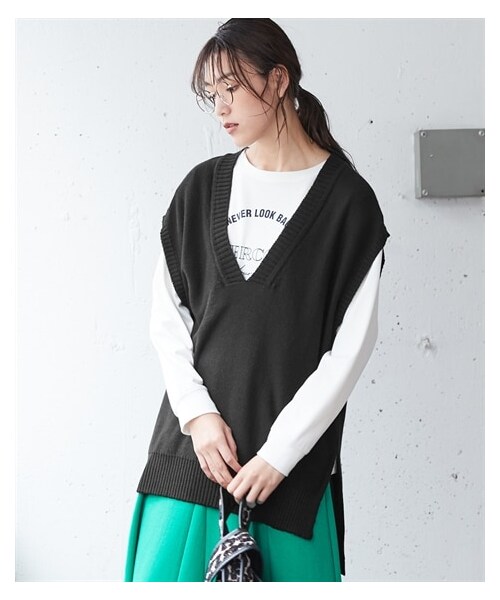 nissen（ニッセン）の「大きいサイズドロップショルダーＶネックデザインニットベスト（ベスト・レディース・ライラック/杢グレー/黒・L/LL/3L/4L/5L/6L/8L/10L）」の7枚目の写真