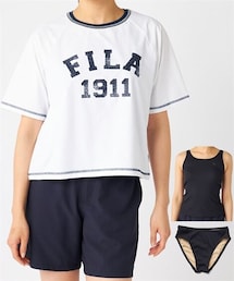 nissen（ニッセン）の「フィラ　水陸両用４点セット（カバーアップTシャツ・ハーフパンツ・タンキニ水着）/FILA（325-601）（水着・キッズ）」
