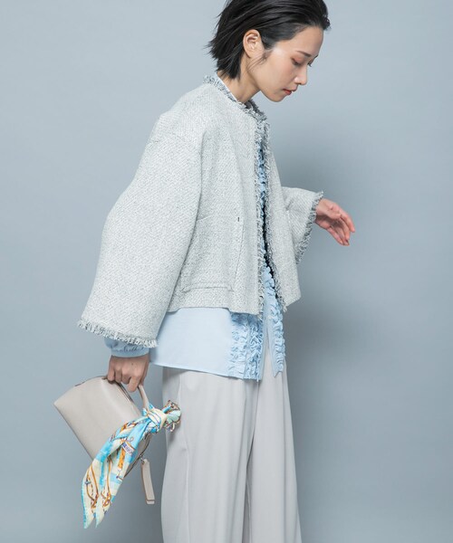 URBAN RESEARCH ROSSO（アーバンリサーチロッソ）の「ツイードショートジャケット（ノーカラージャケット・レディース・OFF WHITE/BLACK・Free）」の8枚目の写真